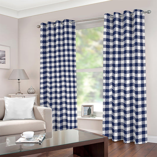 Navy And White Gingham Pattern Print Blackout Grommet Curtains