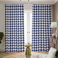 Navy And White Gingham Pattern Print Dimout Pencil Pleat Curtains