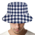 Navy And White Gingham Pattern Print Bucket Hat