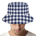 Navy And White Gingham Pattern Print Bucket Hat