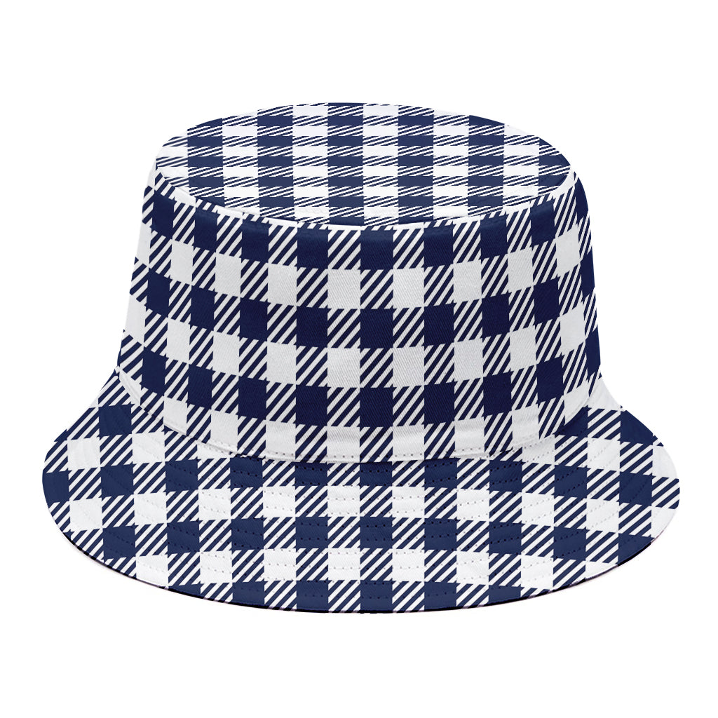 Navy And White Gingham Pattern Print Bucket Hat