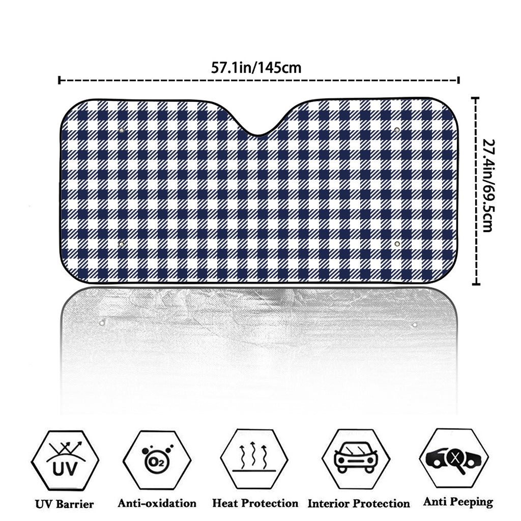 Navy And White Gingham Pattern Print Car Windshield Sun Shade