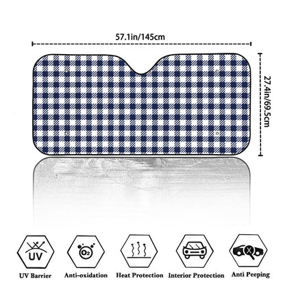 Navy And White Gingham Pattern Print Car Windshield Sun Shade