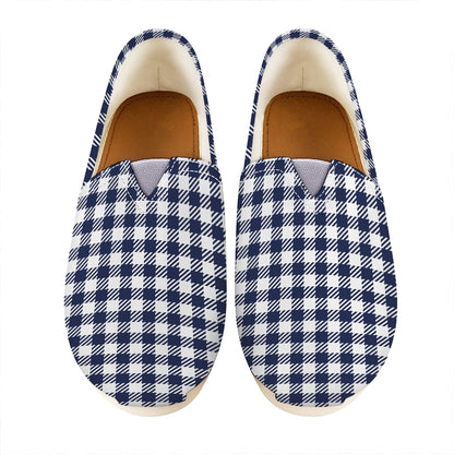 Navy And White Gingham Pattern Print Casual Shoes
