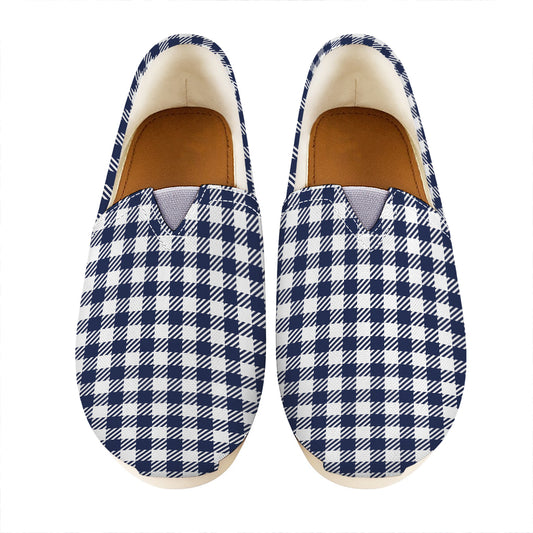 Navy And White Gingham Pattern Print Casual Shoes