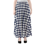 Navy And White Gingham Pattern Print Chiffon Maxi Skirt