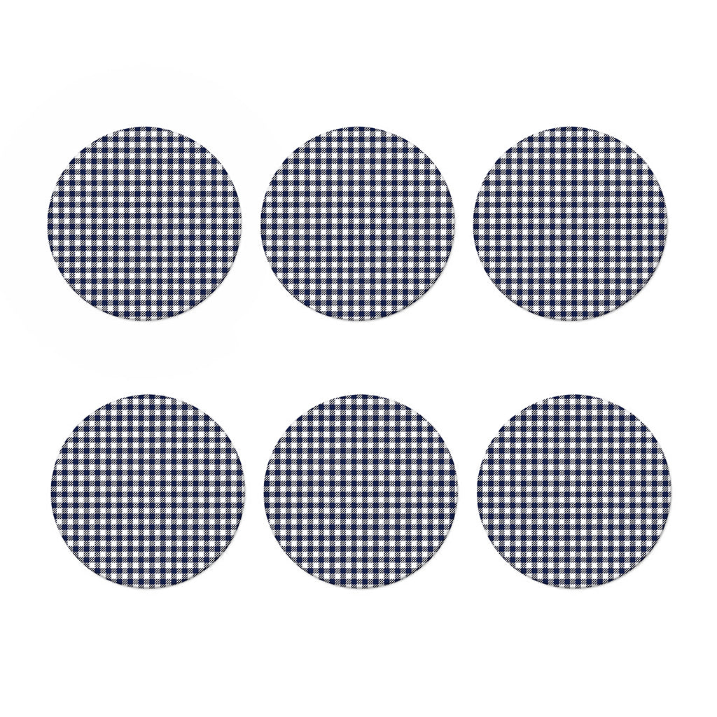 Navy And White Gingham Pattern Print Coaster Set