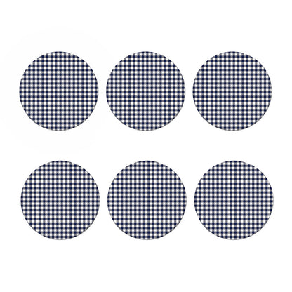 Navy And White Gingham Pattern Print Coaster Set