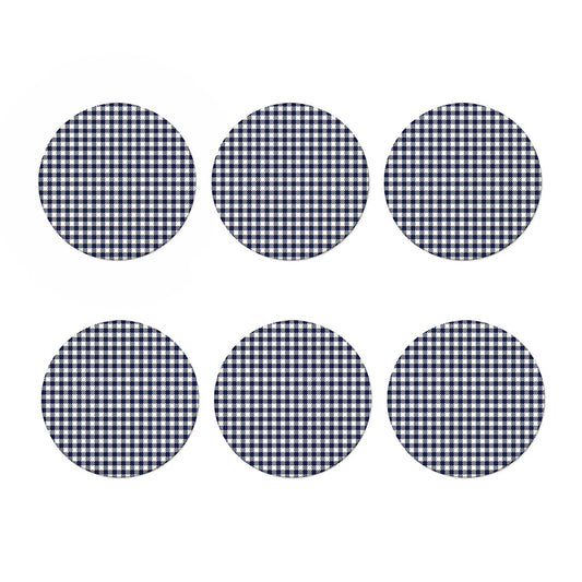Navy And White Gingham Pattern Print Coaster Set