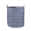 Navy And White Gingham Pattern Print Collapsible Laundry Basket
