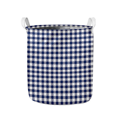 Navy And White Gingham Pattern Print Collapsible Laundry Basket