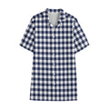 Navy And White Gingham Pattern Print Cotton Hawaiian Shirt