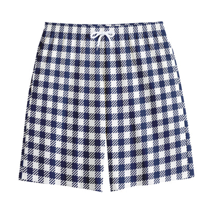 Navy And White Gingham Pattern Print Cotton Shorts
