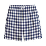 Navy And White Gingham Pattern Print Cotton Shorts
