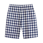Navy And White Gingham Pattern Print Cotton Shorts