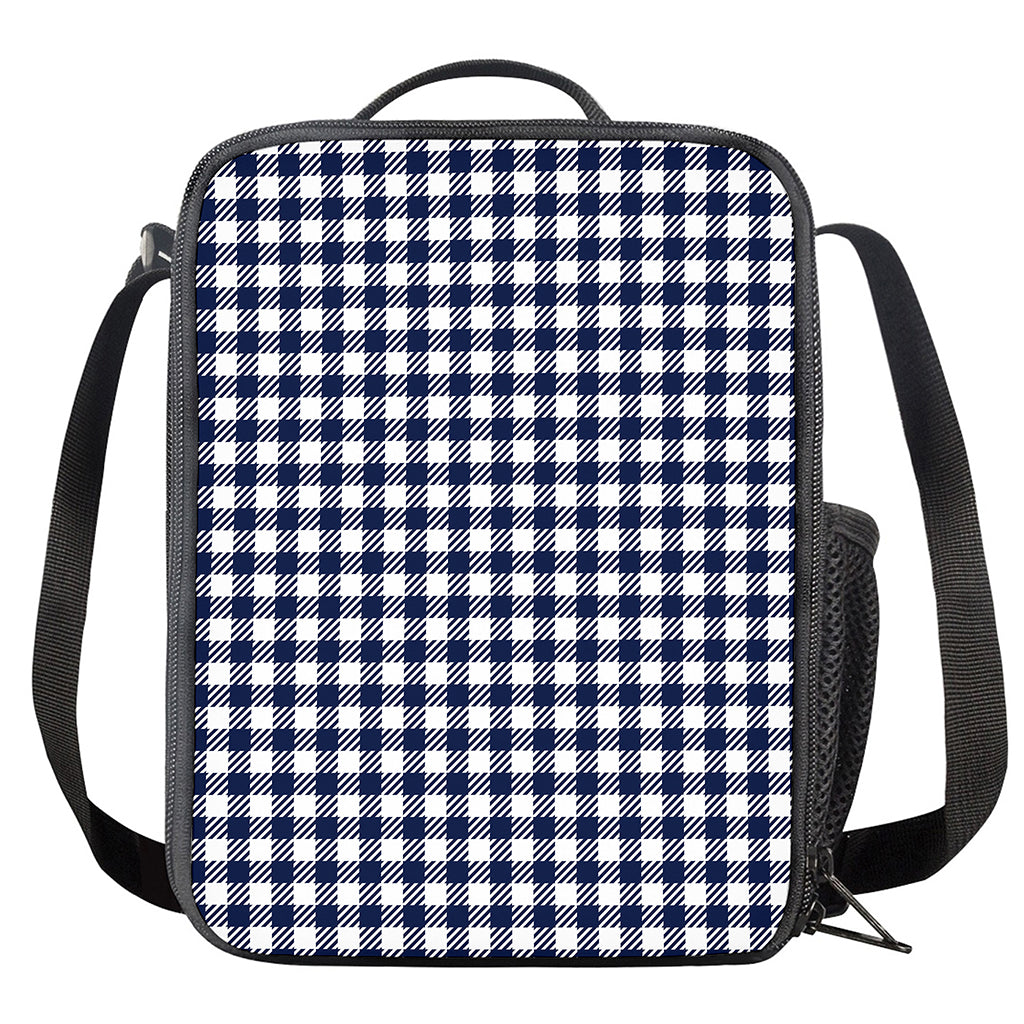 Navy And White Gingham Pattern Print Crossbody Lunch Bag