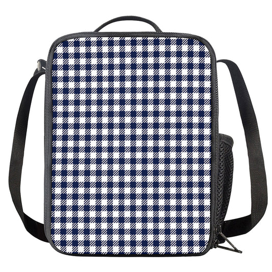 Navy And White Gingham Pattern Print Crossbody Lunch Bag