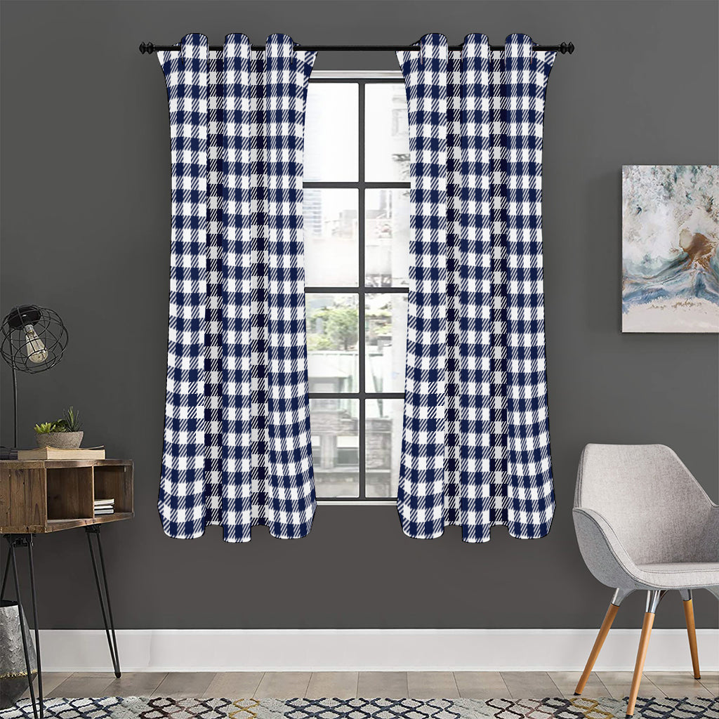 Navy And White Gingham Pattern Print Curtain