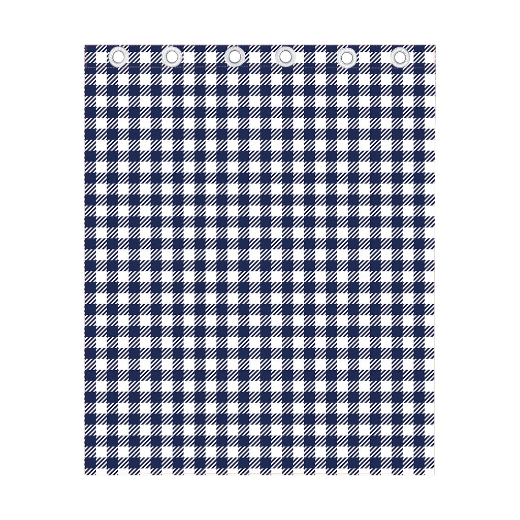 Navy And White Gingham Pattern Print Curtain