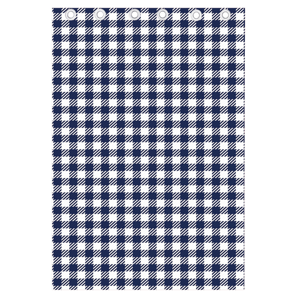 Navy And White Gingham Pattern Print Curtain