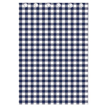 Navy And White Gingham Pattern Print Curtain