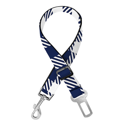 Navy And White Gingham Pattern Print Dog Seat Belt