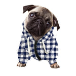 Navy And White Gingham Pattern Print Dog Zip Up Hoodie