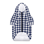Navy And White Gingham Pattern Print Dog Zip Up Hoodie