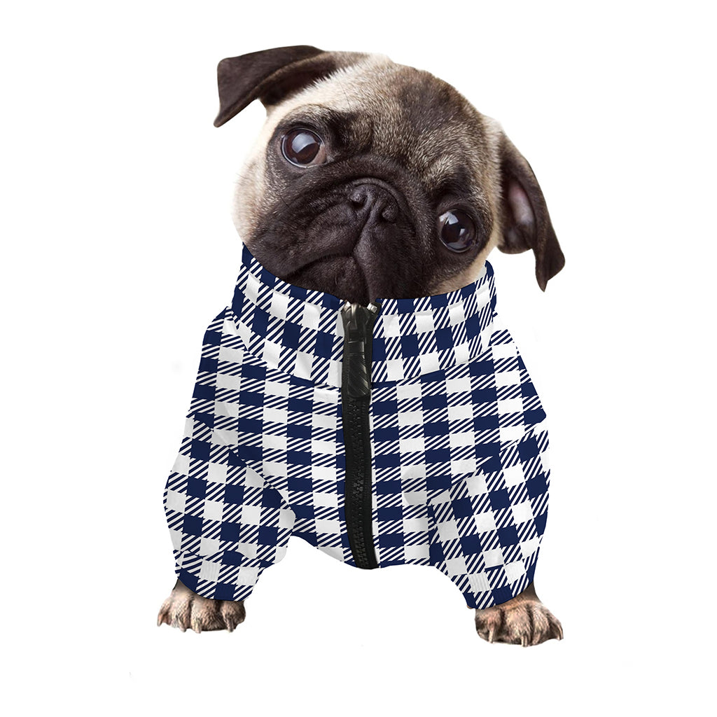Navy And White Gingham Pattern Print Dog Zip Up Jacket