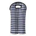 Navy And White Gingham Pattern Print Double Neoprene Wine Tote