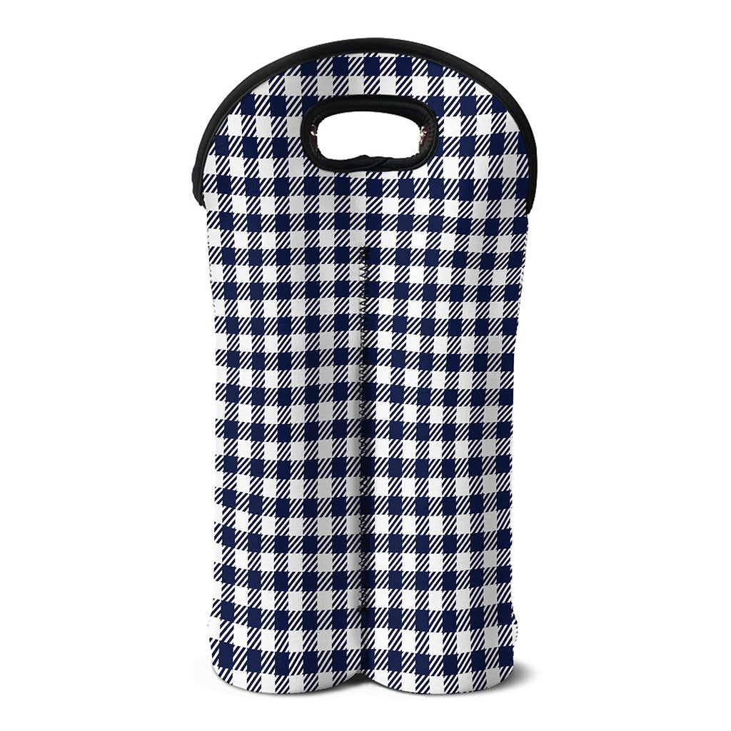 Navy And White Gingham Pattern Print Double Neoprene Wine Tote