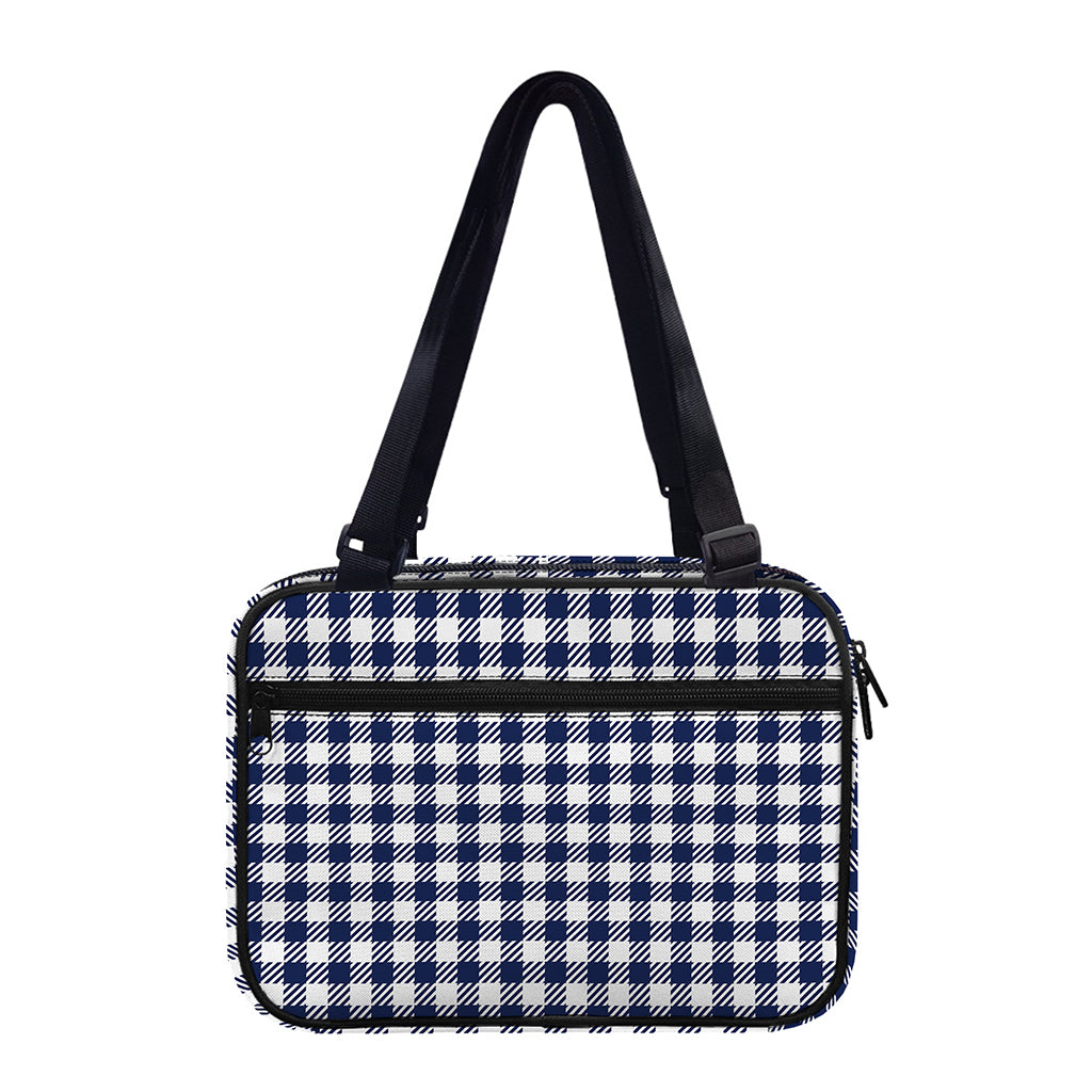 Navy And White Gingham Pattern Print Double Strap Bible Bag