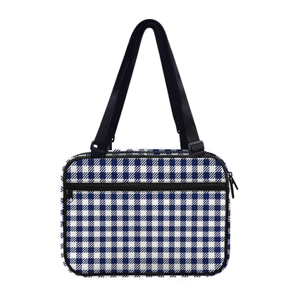 Navy And White Gingham Pattern Print Double Strap Bible Bag