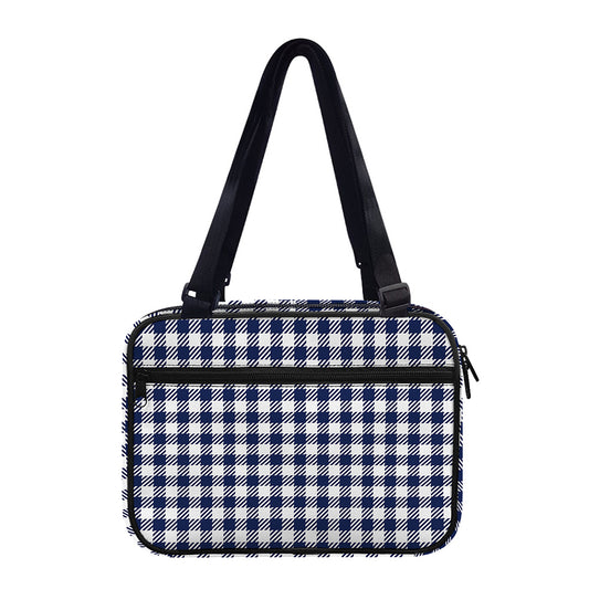 Navy And White Gingham Pattern Print Double Strap Bible Bag