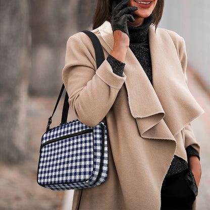 Navy And White Gingham Pattern Print Double Strap Bible Bag
