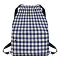 Navy And White Gingham Pattern Print Drawstring Backpack