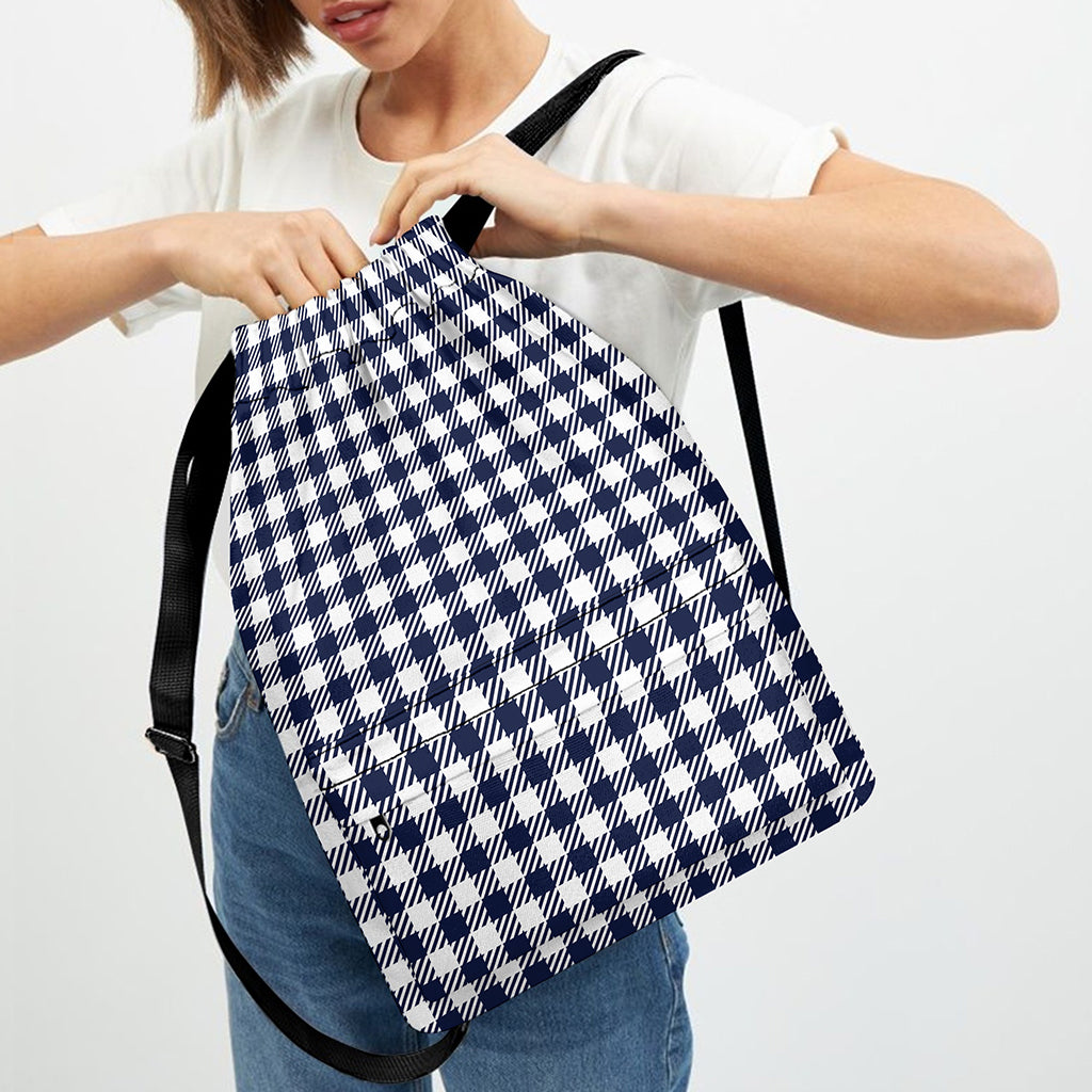 Navy And White Gingham Pattern Print Drawstring Backpack