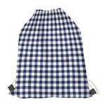 Navy And White Gingham Pattern Print Drawstring Bag