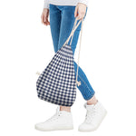 Navy And White Gingham Pattern Print Drawstring Bag