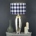 Navy And White Gingham Pattern Print Drum Lamp Shade