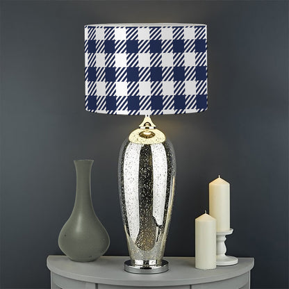 Navy And White Gingham Pattern Print Drum Lamp Shade