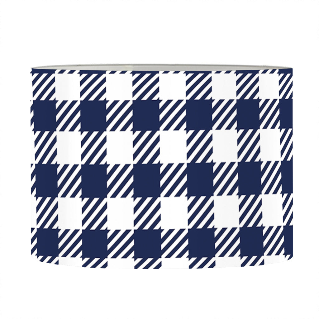 Navy And White Gingham Pattern Print Drum Lamp Shade