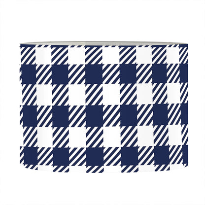 Navy And White Gingham Pattern Print Drum Lamp Shade