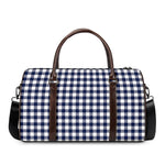 Navy And White Gingham Pattern Print Duffle Bag