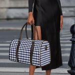 Navy And White Gingham Pattern Print Duffle Bag