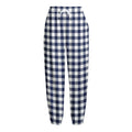 Navy And White Gingham Pattern Print Fleece Lined Knit Pants