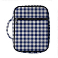 Navy And White Gingham Pattern Print Front Pocket Bible Bag