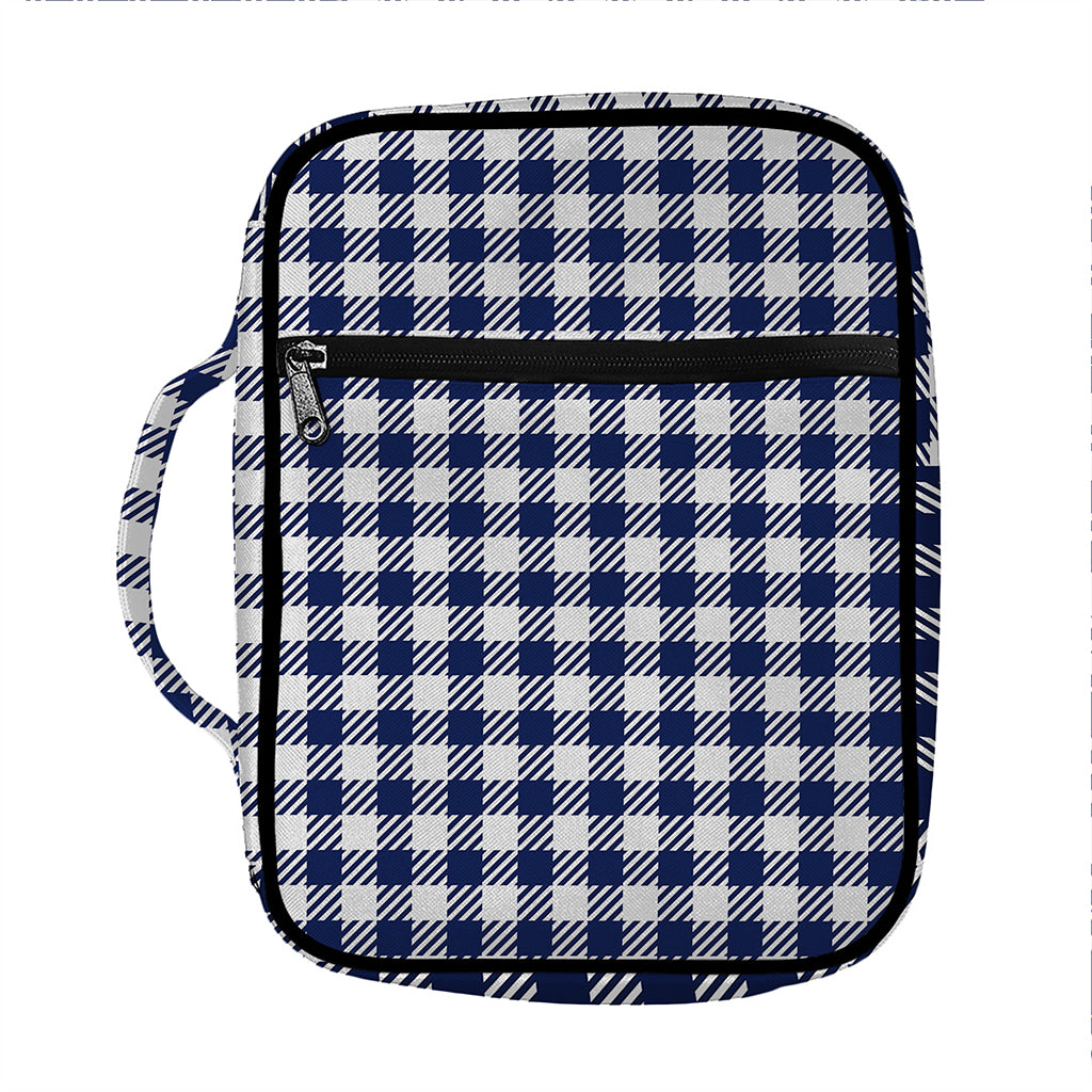 Navy And White Gingham Pattern Print Front Pocket Bible Bag