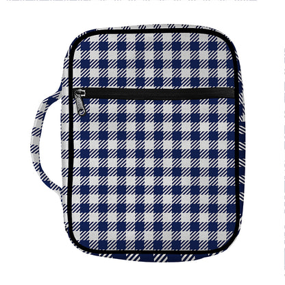 Navy And White Gingham Pattern Print Front Pocket Bible Bag