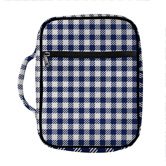 Navy And White Gingham Pattern Print Front Pocket Bible Bag